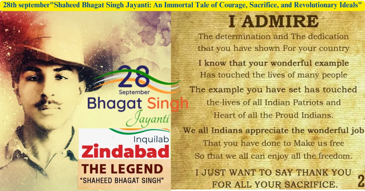 28th september"Shaheed Bhagat Singh Jayanti: An Immortal Tale of Courage, Sacrifice, and Revolutionary Ideals"