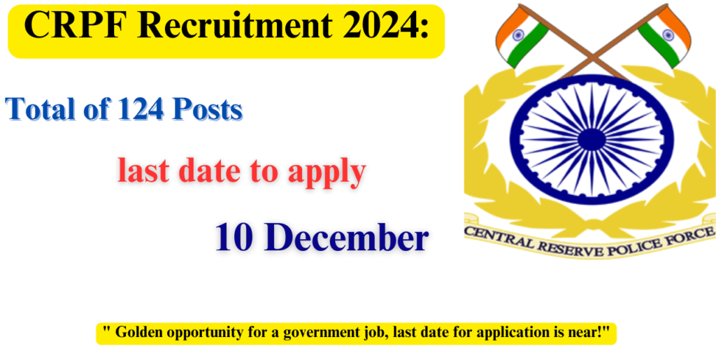 "CRPF Recruitment 2024: Golden opportunity for a government job, last date for application is near!"