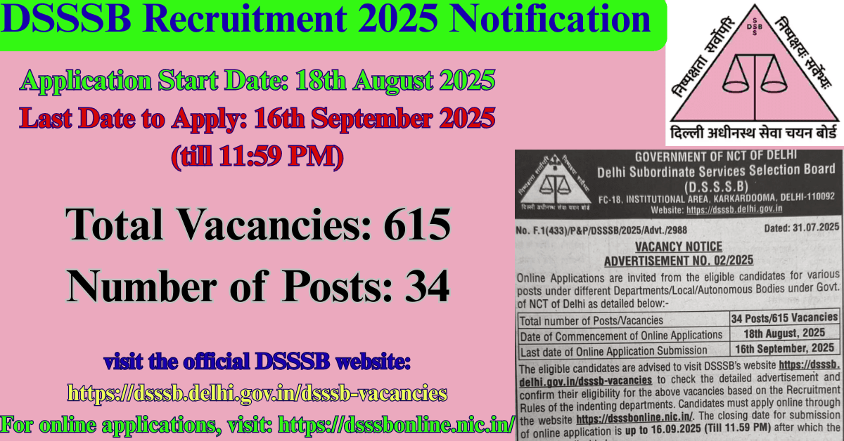 DSSSB Recruitment 2025 Notification