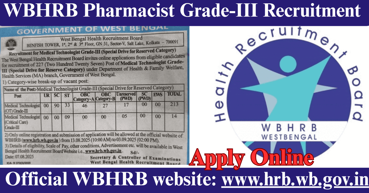 WBHRB Pharmacist Grade-III Recruitment
