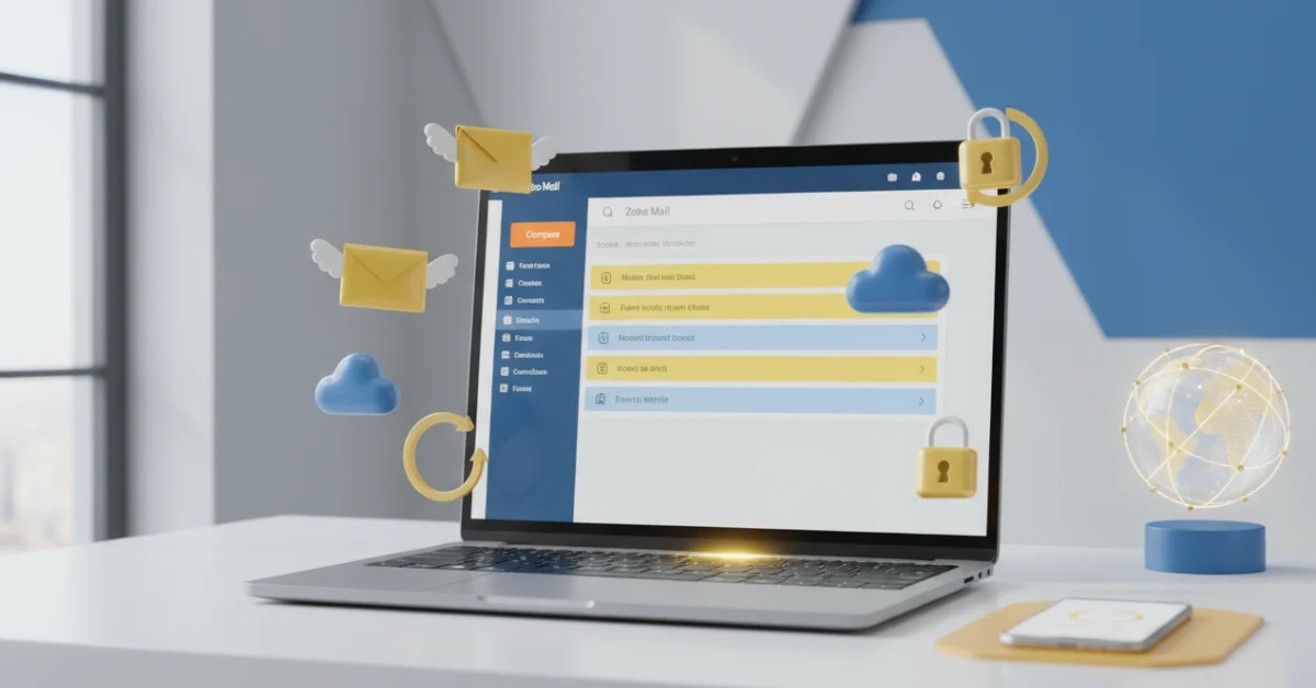 Zoho Mail secure business email interface with colorful icons and modern design