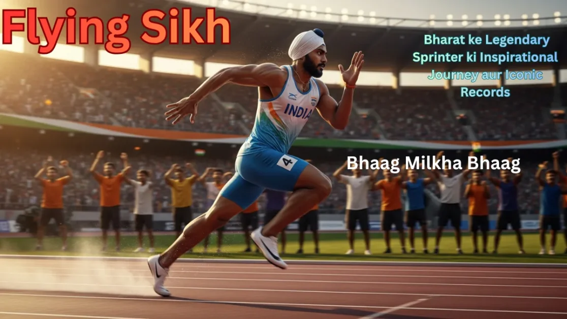 Flying Sikh: "Flying Sikh Indian sprinter running on track showcasing speed and determination in a stadium environment."