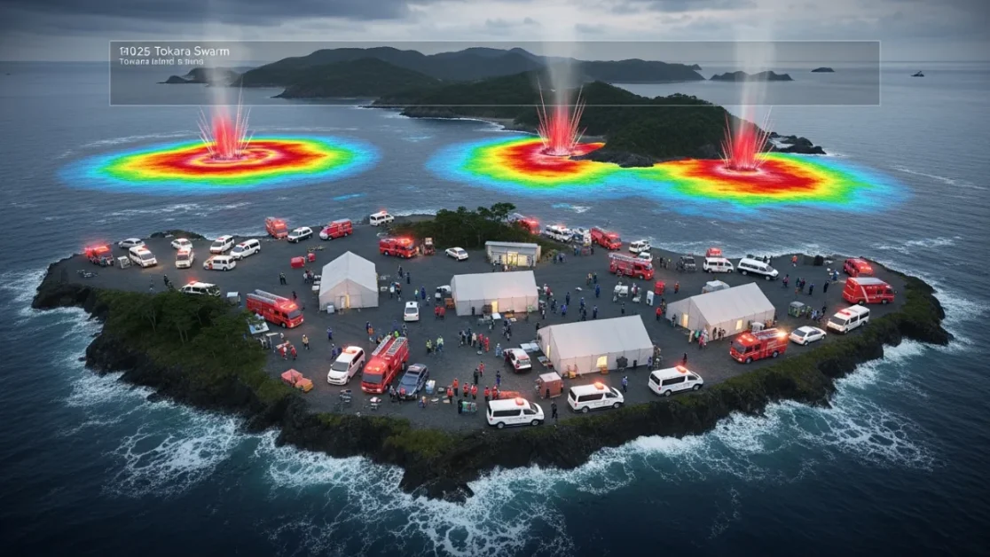Japan Earthquake 2025 Tokara Islands Swarm showing seismic activity and emergency response