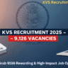 KVS Recruitment 2025 notification graphic showing details about 9,126 teaching and non-teaching vacancies with online application illustration.