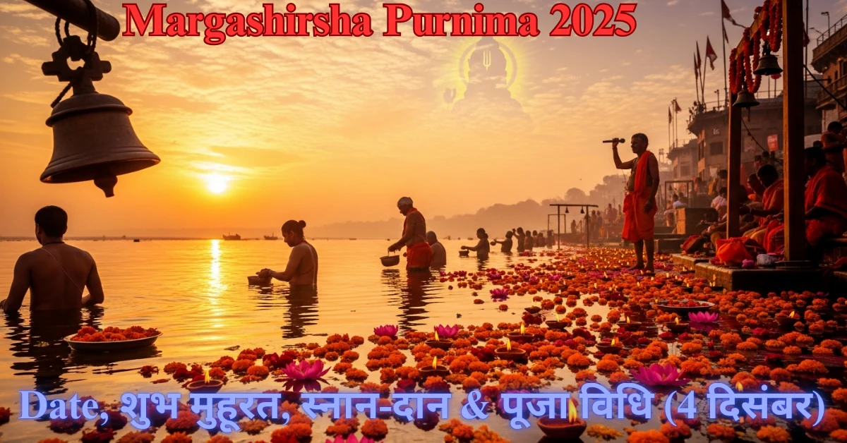 Margashirsha Purnima 2025 devotees performing sacred snan and daan during sunrise for Vishnu and Lakshmi puja