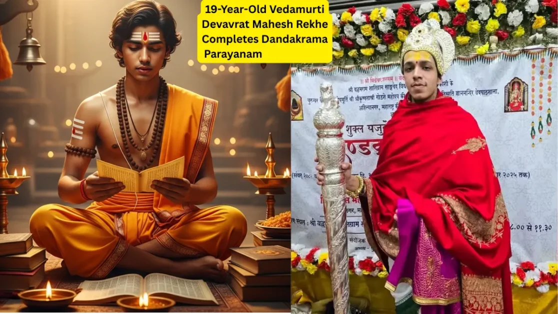 Vedamurti Devavrat Mahesh Rekhe performing Dandakrama Parayanam recitation of Shukla Yajurveda, reviving an ancient Vedic tradition after 200 years.
