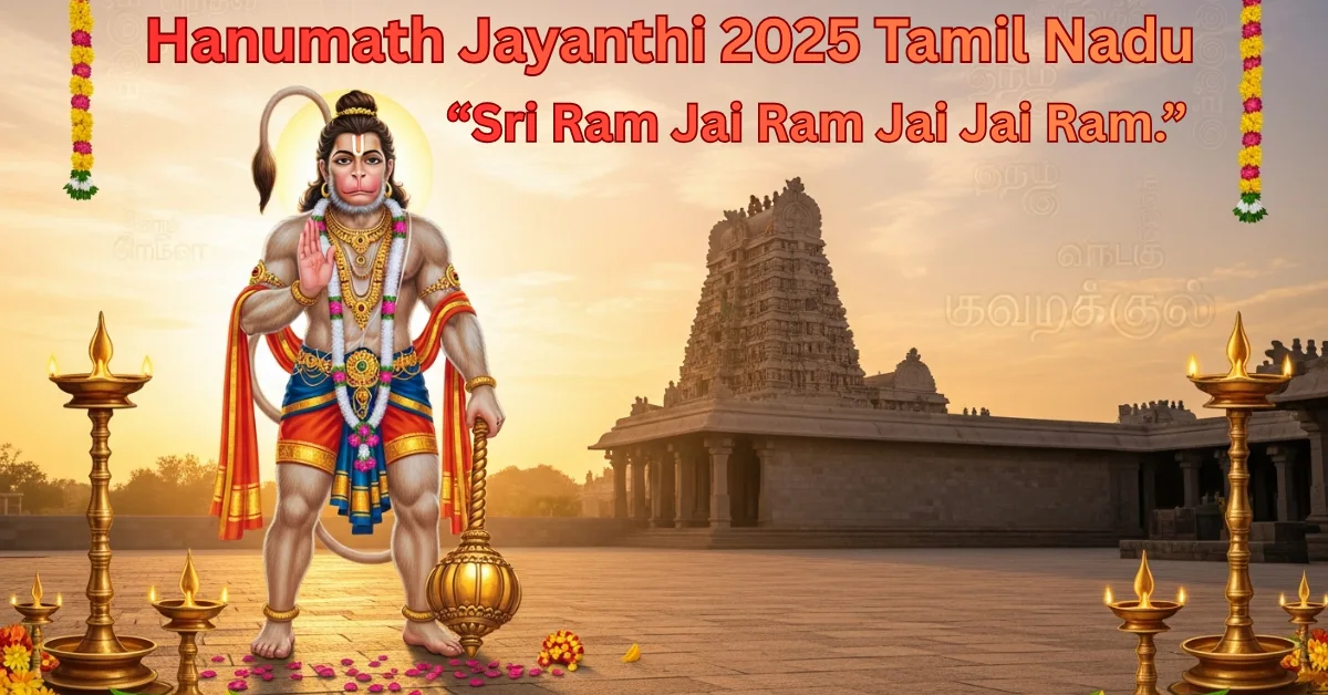 Hanumath Jayanthi 2025 celebrations in Tamil Nadu with Lord Hanuman and Margashirsha Amavasya temple backdrop