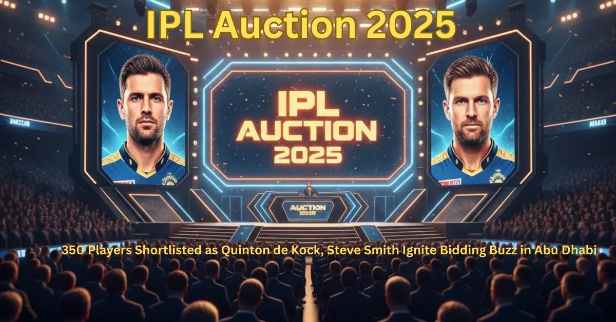 IPL Auction 2025 thumbnail showcasing Quinton de Kock and Steve Smith in Abu Dhabi