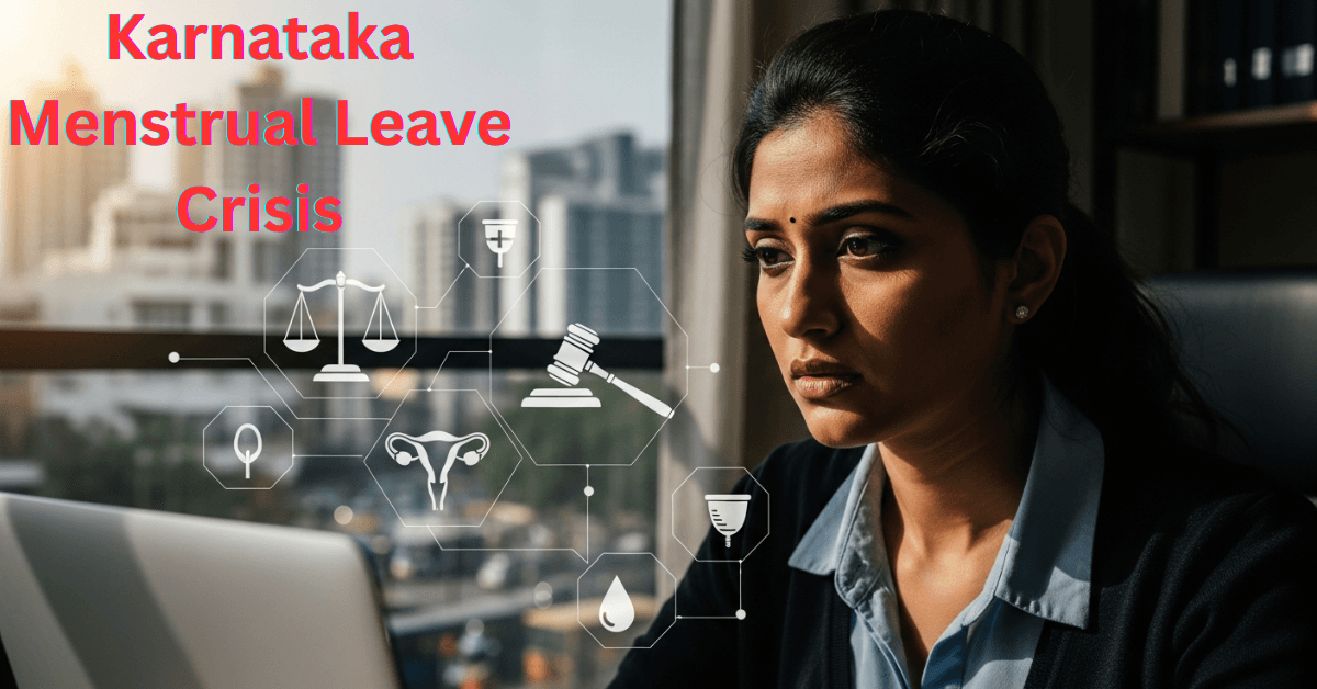 Indian woman working remotely on laptop highlighting Karnataka menstrual leave legal debate for women employees.