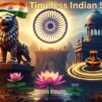 Timeless Indian symbols including Ashoka Chakra, Lion Capital, Lotus, Shankh and Diya representing Bharat’s ancient civilisation and cultural identity