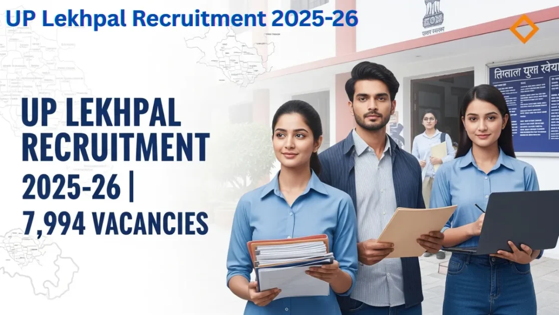 UP Lekhpal Recruitment 2025–26 notification showing 7,994 vacancies with apply online dates, eligibility and UPSSSC selection process