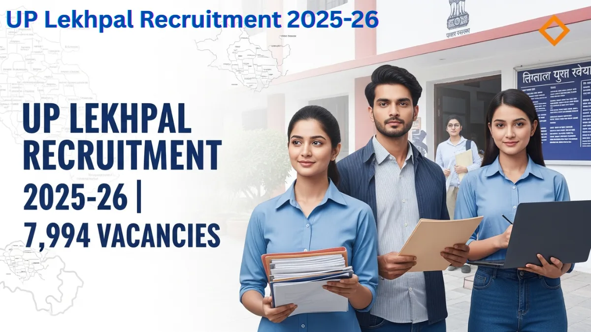 UP Lekhpal Recruitment 2025–26 notification showing 7,994 vacancies with apply online dates, eligibility and UPSSSC selection process