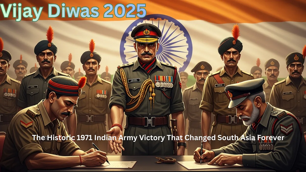 Vijay Diwas 1971 Indian Army victory as Pakistani forces surrender in Dhaka, marking India’s historic triumph and the birth of Bangladesh
