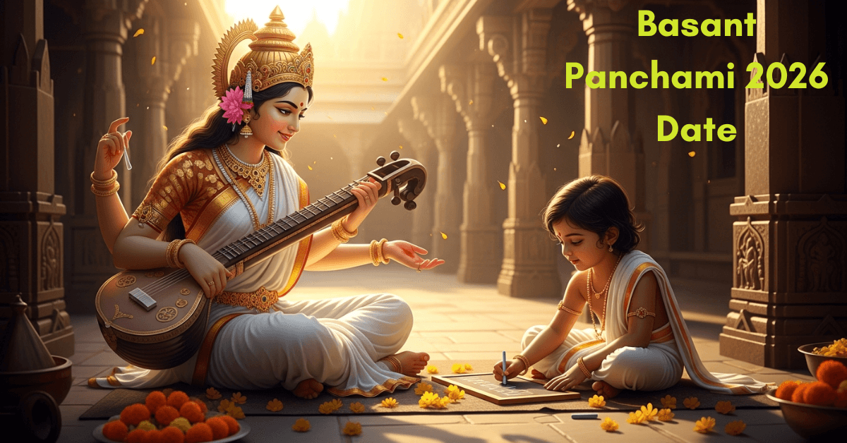 Basant Panchami 2026 date Saraswati Puja celebration with child learning and spring symbolism