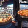 Pizza floating inside the International Space Station during the historic 2001 space mission when astronaut Yuri Usachov ate the first pizza in orbit.