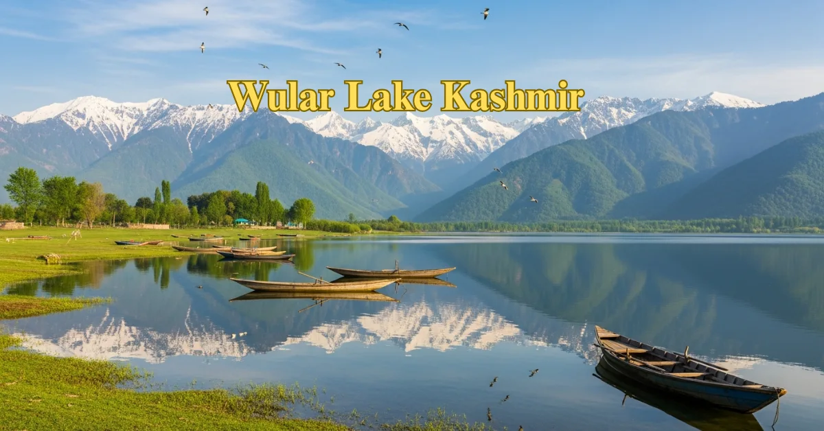 Wular Lake in Kashmir Valley reflecting Himalayan mountains, one of Asia’s largest freshwater lakes known for migratory birds and rich biodiversity.