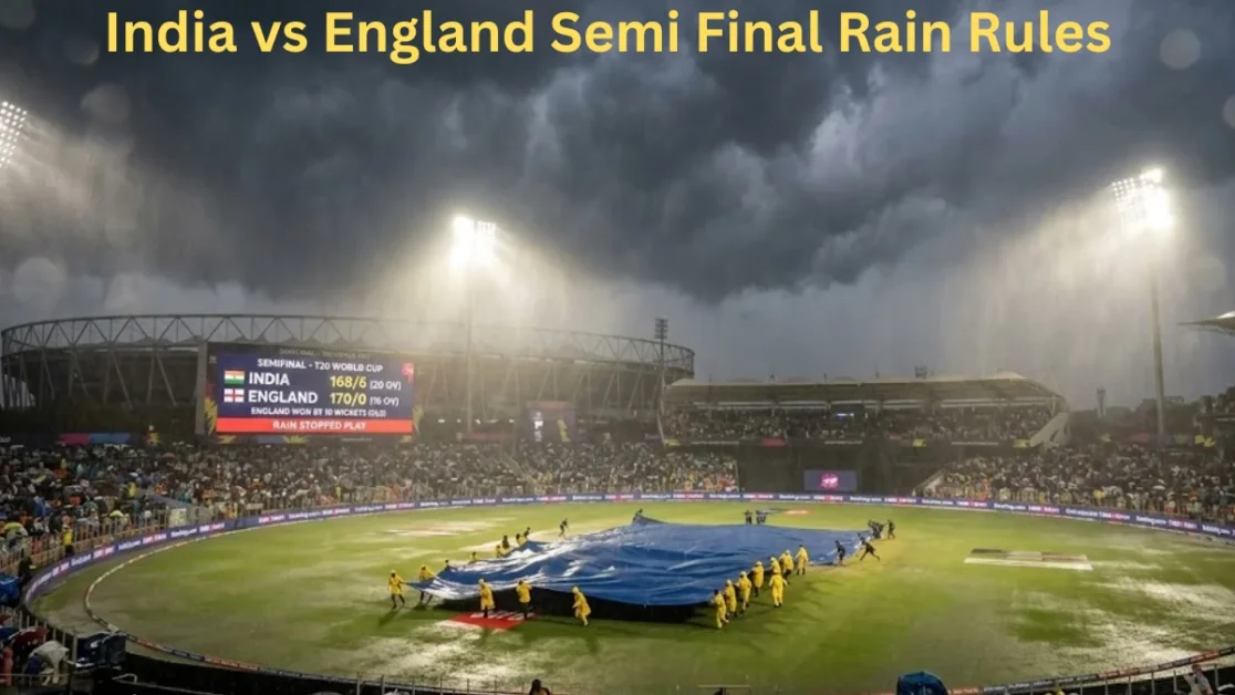 Rain threat over India vs England semi-final match as ground staff cover the pitch during ICC tournament knockout game