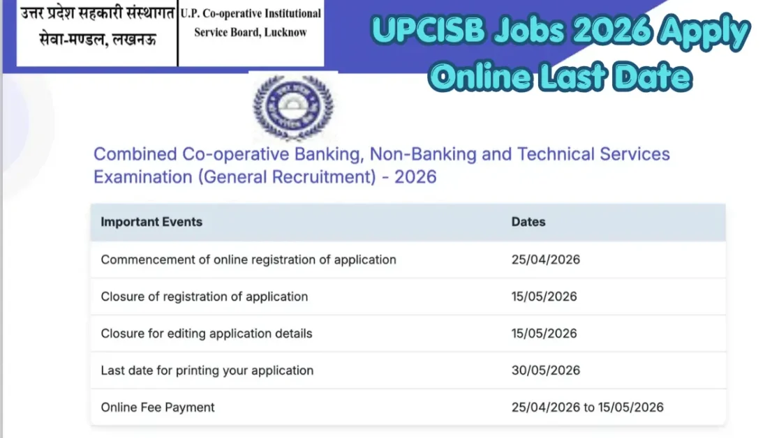 UPCISB Jobs 2026 Apply Online Last Date